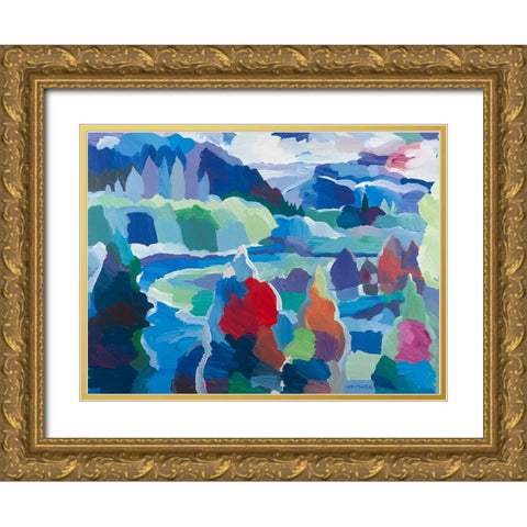 Color round the Bend Gold Ornate Wood Framed Art Print with Double Matting by Khorasani, Hooshang