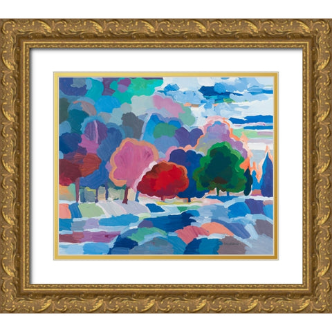 Stream Side Gathering Gold Ornate Wood Framed Art Print with Double Matting by Khorasani, Hooshang