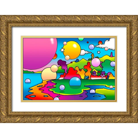 Bubbles Landscape Gold Ornate Wood Framed Art Print with Double Matting by Green, Howie