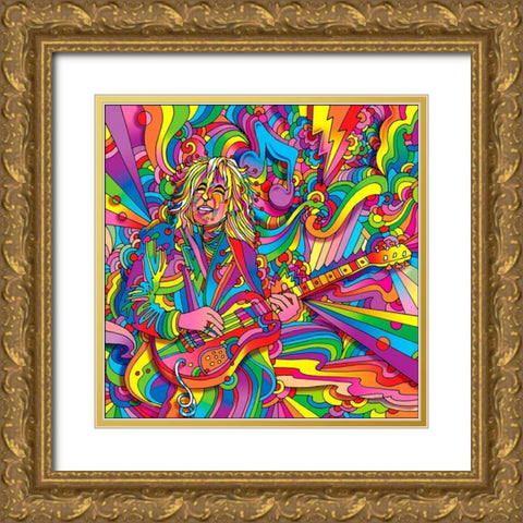 Guitar Player 715 Gold Ornate Wood Framed Art Print with Double Matting by Green, Howie