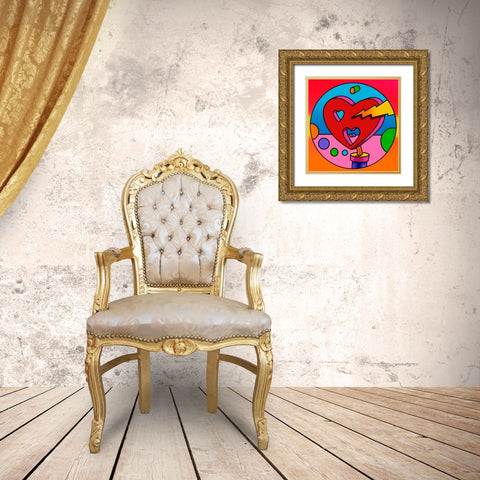 Pop-Art-Lightning-Heart-Circle Gold Ornate Wood Framed Art Print with Double Matting by Green, Howie