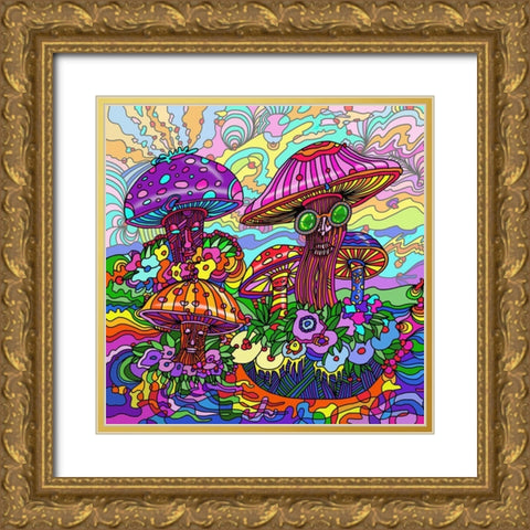 Pop-Art-Mushrooms Gold Ornate Wood Framed Art Print with Double Matting by Green, Howie