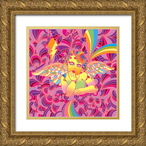 Pop-Art-Cherub-2 Gold Ornate Wood Framed Art Print with Double Matting by Green, Howie