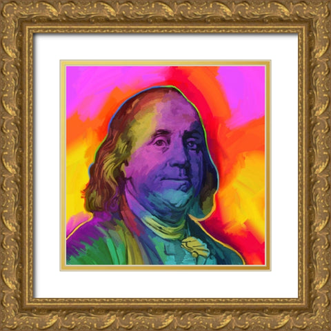 Ben Franklin Pop Art Gold Ornate Wood Framed Art Print with Double Matting by Green, Howie