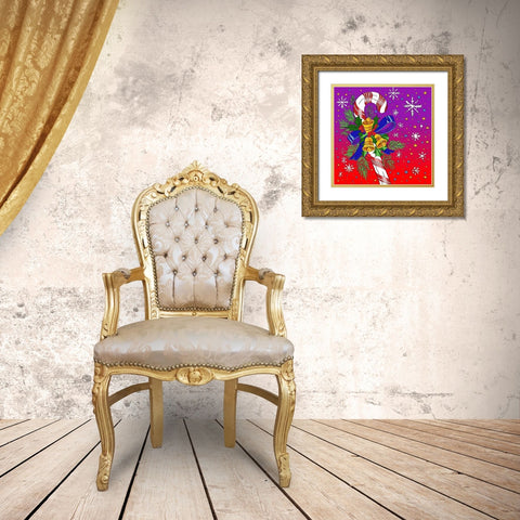 Candy Cane Bells Gold Ornate Wood Framed Art Print with Double Matting by Green, Howie