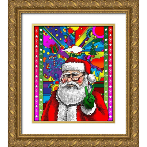 Santa Peace Gold Ornate Wood Framed Art Print with Double Matting by Green, Howie