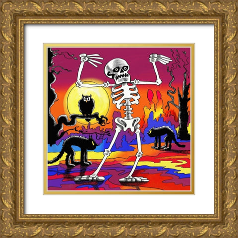 Skeleton Dance Gold Ornate Wood Framed Art Print with Double Matting by Green, Howie