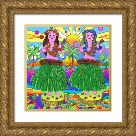 Hula Girl Toys  Gold Ornate Wood Framed Art Print with Double Matting by Green, Howie