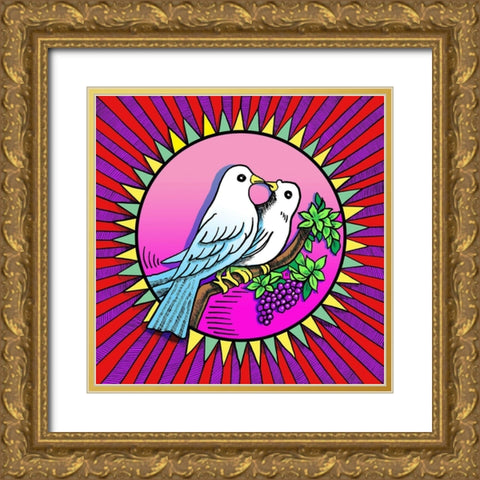 Love Birds Gold Ornate Wood Framed Art Print with Double Matting by Green, Howie