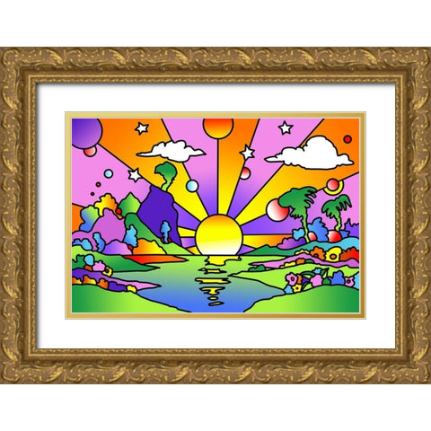 Pop Art Sunrise 1218 Gold Ornate Wood Framed Art Print with Double Matting by Green, Howie