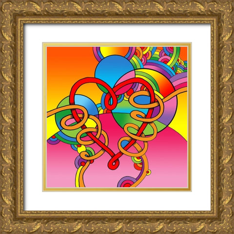 Pop Art Wrapped Heart Gold Ornate Wood Framed Art Print with Double Matting by Green, Howie