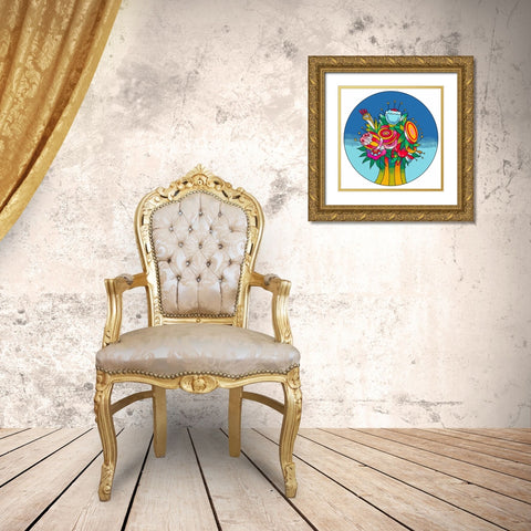 Circle Flowers 6202 Gold Ornate Wood Framed Art Print with Double Matting by Green, Howie