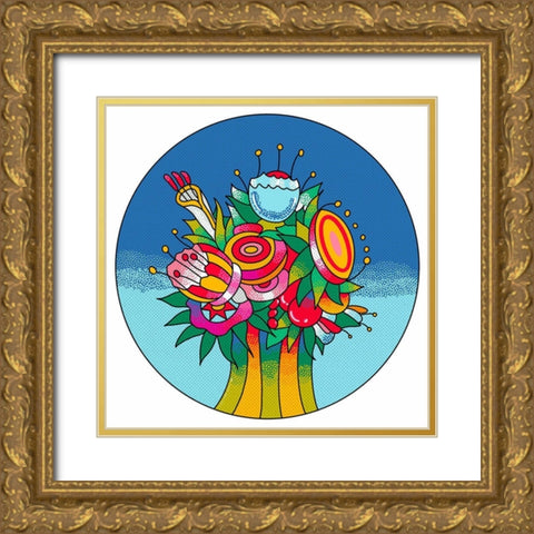 Circle Flowers 6202 Gold Ornate Wood Framed Art Print with Double Matting by Green, Howie