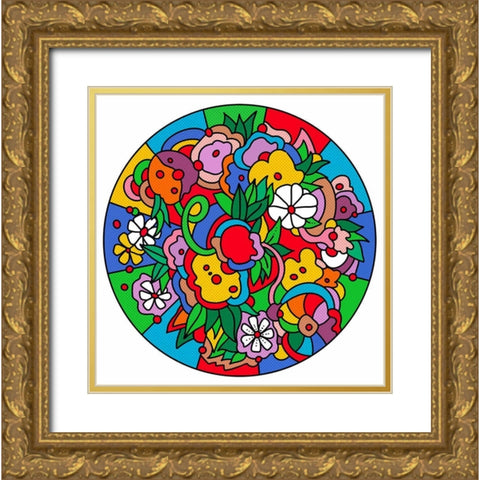 Circle Flowers 6203 Gold Ornate Wood Framed Art Print with Double Matting by Green, Howie