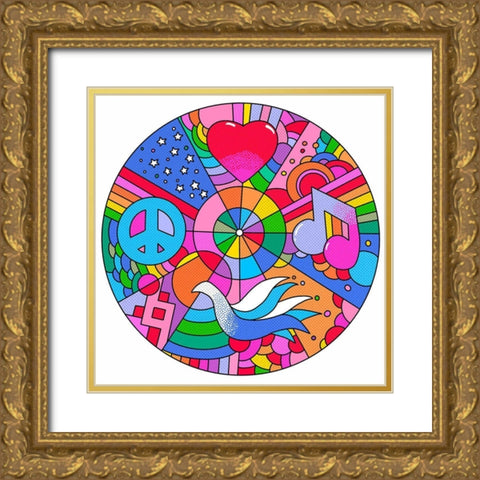 Circle Peace Love Music Gold Ornate Wood Framed Art Print with Double Matting by Green, Howie