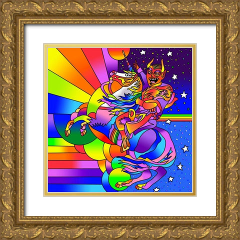 Devil Unicorn Gold Ornate Wood Framed Art Print with Double Matting by Green, Howie