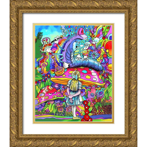 Caterpillar Alice portrait Gold Ornate Wood Framed Art Print with Double Matting by Green, Howie