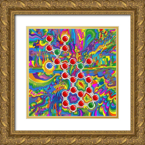 LSD Molecule Gold Ornate Wood Framed Art Print with Double Matting by Green, Howie