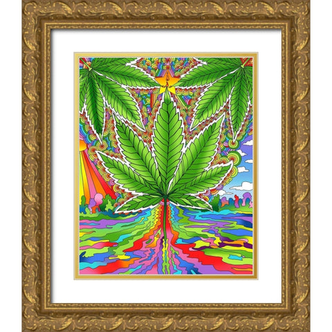 Pot Leaf 2 Gold Ornate Wood Framed Art Print with Double Matting by Green, Howie