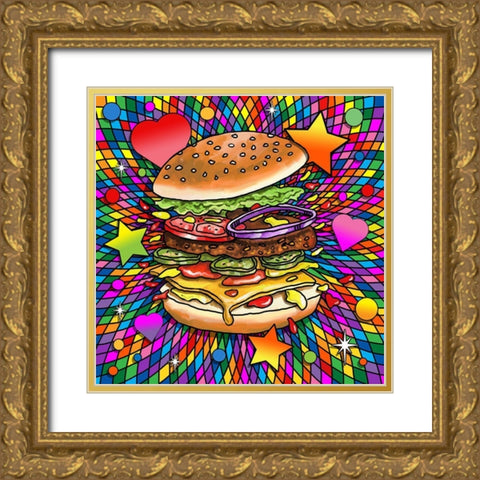 Hamburg Pop Art Gold Ornate Wood Framed Art Print with Double Matting by Green, Howie