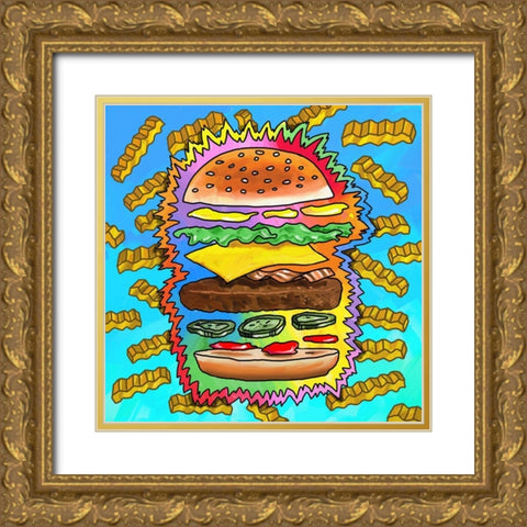 Hamburger With Fries Pop Art Gold Ornate Wood Framed Art Print with Double Matting by Green, Howie