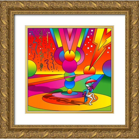 Umbrella Prancer Spheres Landscape Gold Ornate Wood Framed Art Print with Double Matting by Green, Howie