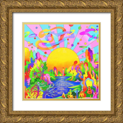 Sunrise Lake Gold Ornate Wood Framed Art Print with Double Matting by Green, Howie