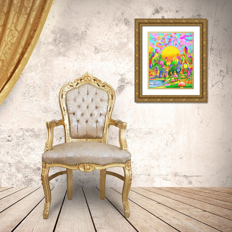 Swan Park Sunrise Gold Ornate Wood Framed Art Print with Double Matting by Green, Howie