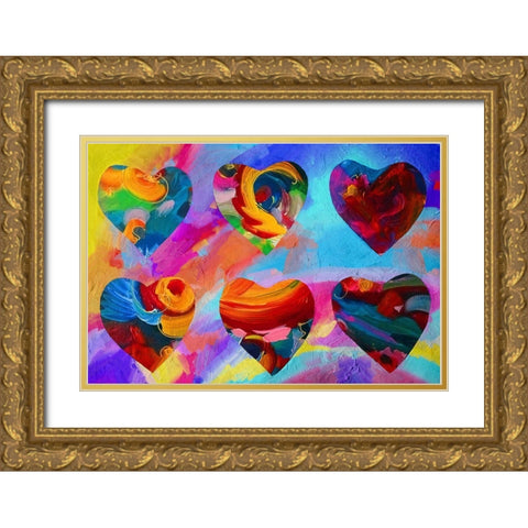 6 hearts Gold Ornate Wood Framed Art Print with Double Matting by Green, Howie