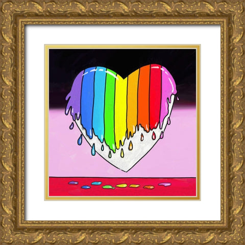 Rainbow Paint Heart 2 Gold Ornate Wood Framed Art Print with Double Matting by Green, Howie