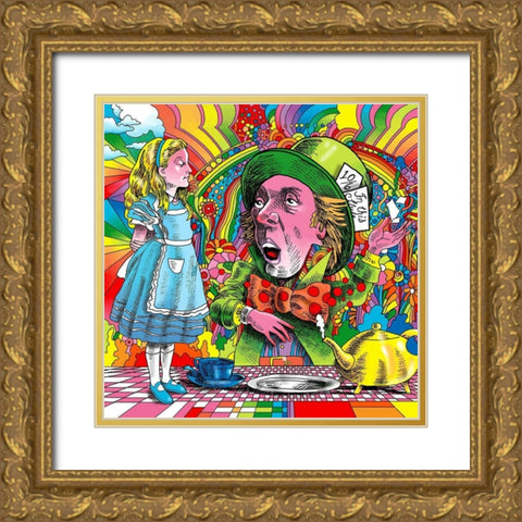 Alice-Mad-Hatter Gold Ornate Wood Framed Art Print with Double Matting by Green, Howie