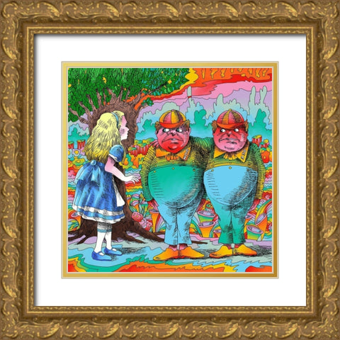 Alice-Tweedle-Dee-Dum Gold Ornate Wood Framed Art Print with Double Matting by Green, Howie