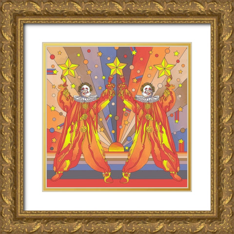 Clown-Duo Gold Ornate Wood Framed Art Print with Double Matting by Green, Howie
