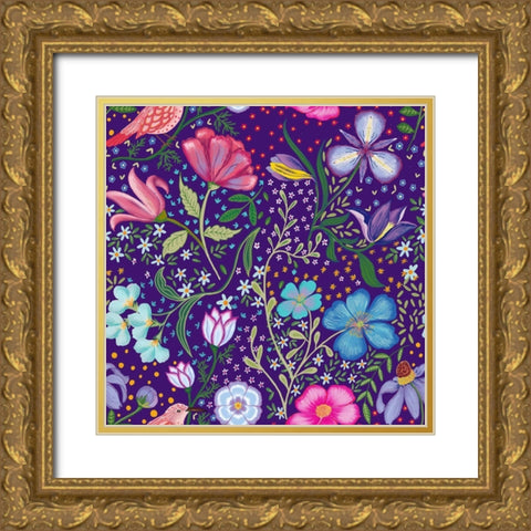 20-72 Harmony Blues Gold Ornate Wood Framed Art Print with Double Matting by HUE and MI and Sangita