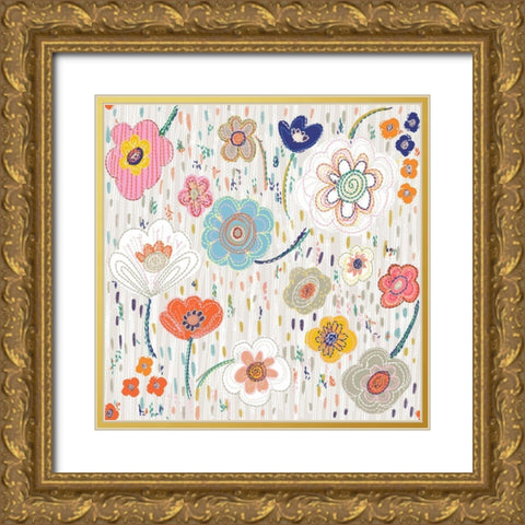 Art Room Flower Gold Ornate Wood Framed Art Print with Double Matting by HUE and MI and Sangita
