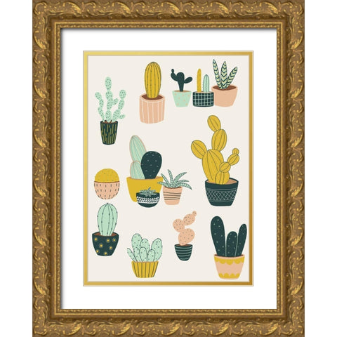 Cactus On The Window Cill Gold Ornate Wood Framed Art Print with Double Matting by HUE and MI and Sangita