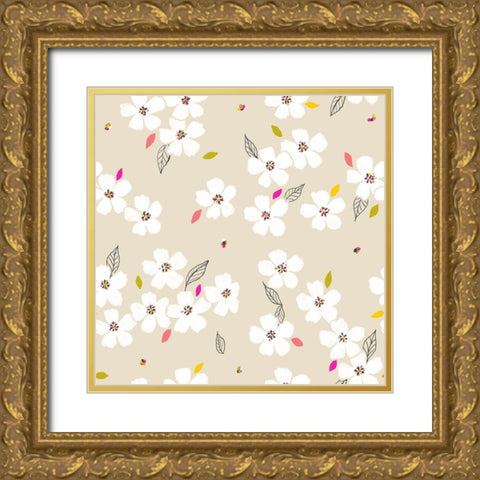 Delicate Whites Gold Ornate Wood Framed Art Print with Double Matting by HUE and MI and Sangita