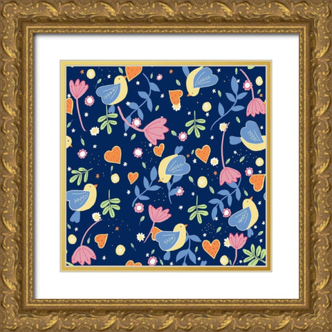 Floral Gold Ornate Wood Framed Art Print with Double Matting by HUE and MI and Sangita