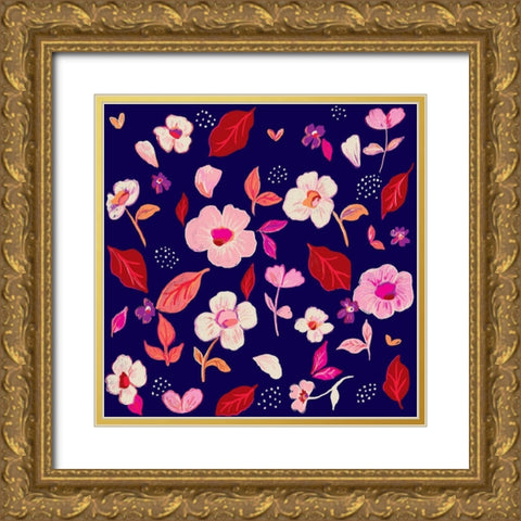 Flower Drops Gold Ornate Wood Framed Art Print with Double Matting by HUE and MI and Sangita