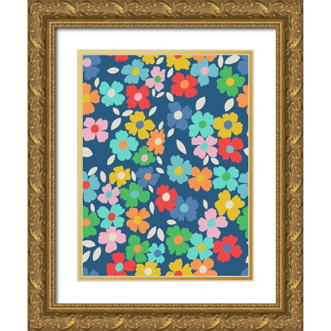 Flowers Gold Ornate Wood Framed Art Print with Double Matting by HUE and MI and Sangita