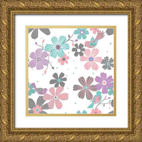 Flying Birds Gold Ornate Wood Framed Art Print with Double Matting by HUE and MI and Sangita