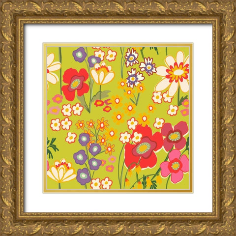 Forest Flowers Gold Ornate Wood Framed Art Print with Double Matting by HUE and MI and Sangita