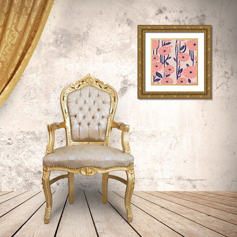 Pink Blossom Gold Ornate Wood Framed Art Print with Double Matting by HUE and MI and Sangita