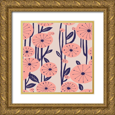 Pink Blossom Gold Ornate Wood Framed Art Print with Double Matting by HUE and MI and Sangita