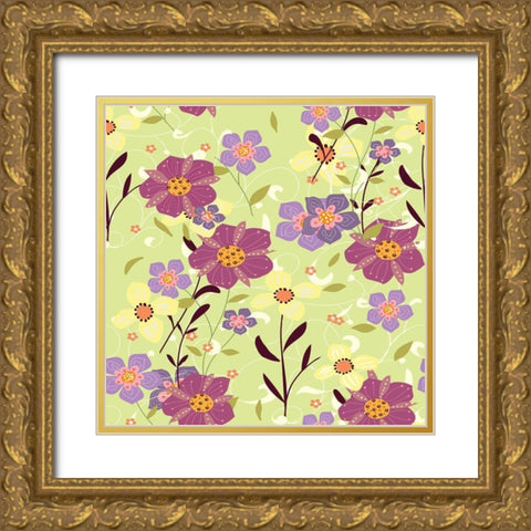 Purple Flowers Gold Ornate Wood Framed Art Print with Double Matting by HUE and MI and Sangita