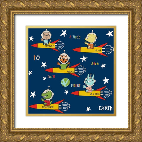 4 Rs To Safe Earth Gold Ornate Wood Framed Art Print with Double Matting by HUE and MI and Sangita