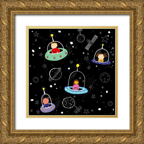 A Race In Space Gold Ornate Wood Framed Art Print with Double Matting by HUE and MI and Sangita
