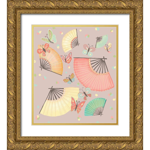 Fan Gold Ornate Wood Framed Art Print with Double Matting by HUE and MI and Sangita