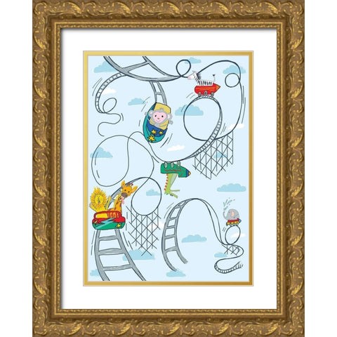 Rollar Coaster Tile Gold Ornate Wood Framed Art Print with Double Matting by HUE and MI and Sangita