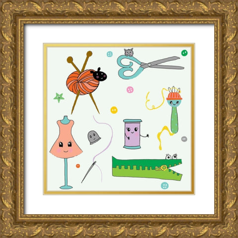 Sew Cute Gold Ornate Wood Framed Art Print with Double Matting by HUE and MI and Sangita